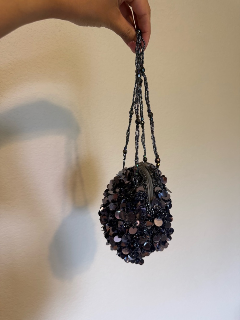 Vintage 90-Y2K | Sequin Beaded round ball shape Evening sequins Bag - Gray/Black - Picture 3 of 6
